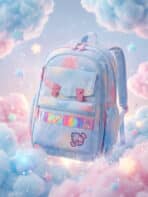 Mochila De Costas Soft Girl Estampa Galáxia Pastel Detalhe Holográfico Multi Bolsos Abertura 180 Graus - Imagem 4