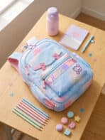 Mochila De Costas Soft Girl Estampa Galáxia Pastel Detalhe Holográfico Multi Bolsos Abertura 180 Graus - Imagem 5