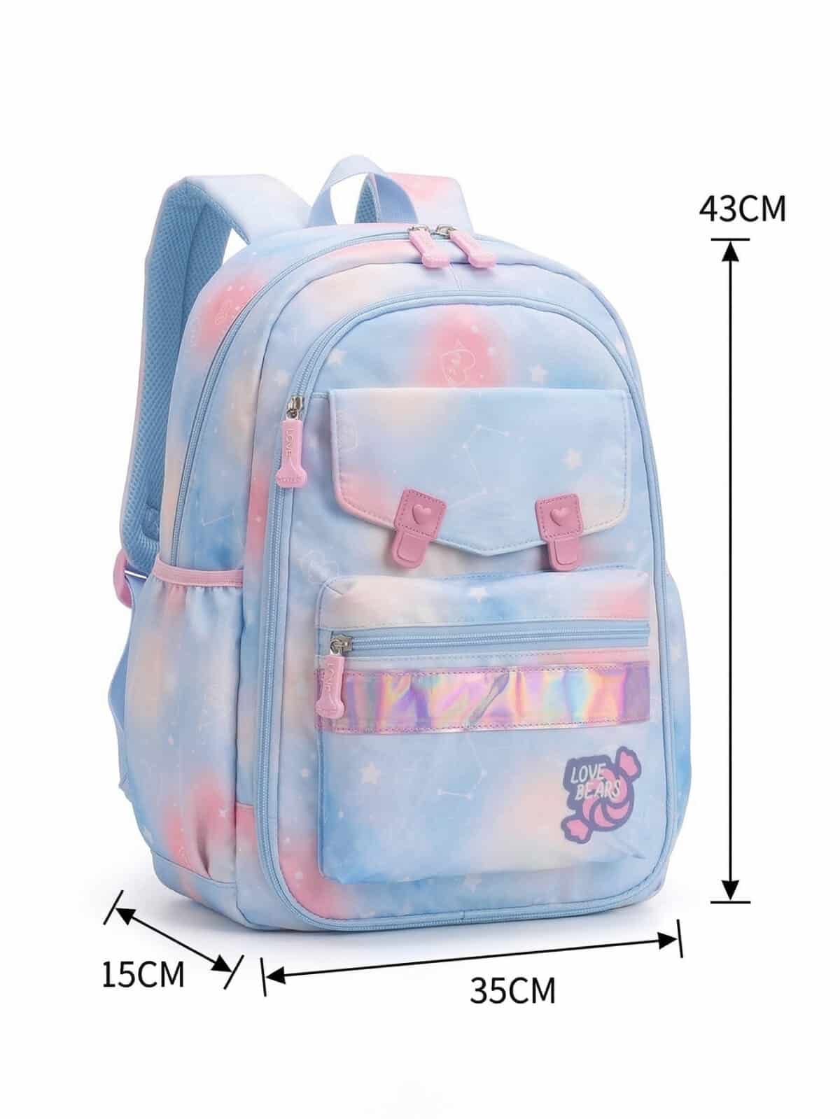 Mochila De Costas Soft Girl Estampa Galáxia Pastel Detalhe Holográfico Multi Bolsos Abertura 180 Graus - Imagem 8