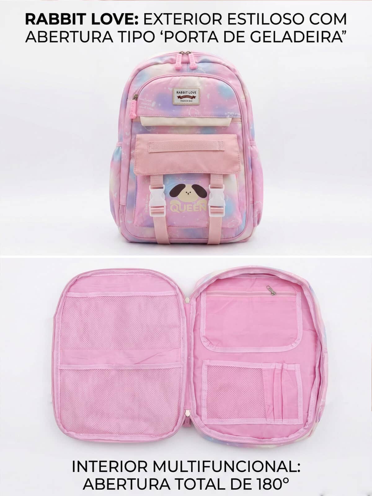 Mochila De Costas Aesthetic Tie Dye Soft Girl Grande Abertura 180º Com Múltiplas Divisórias - Imagem 5