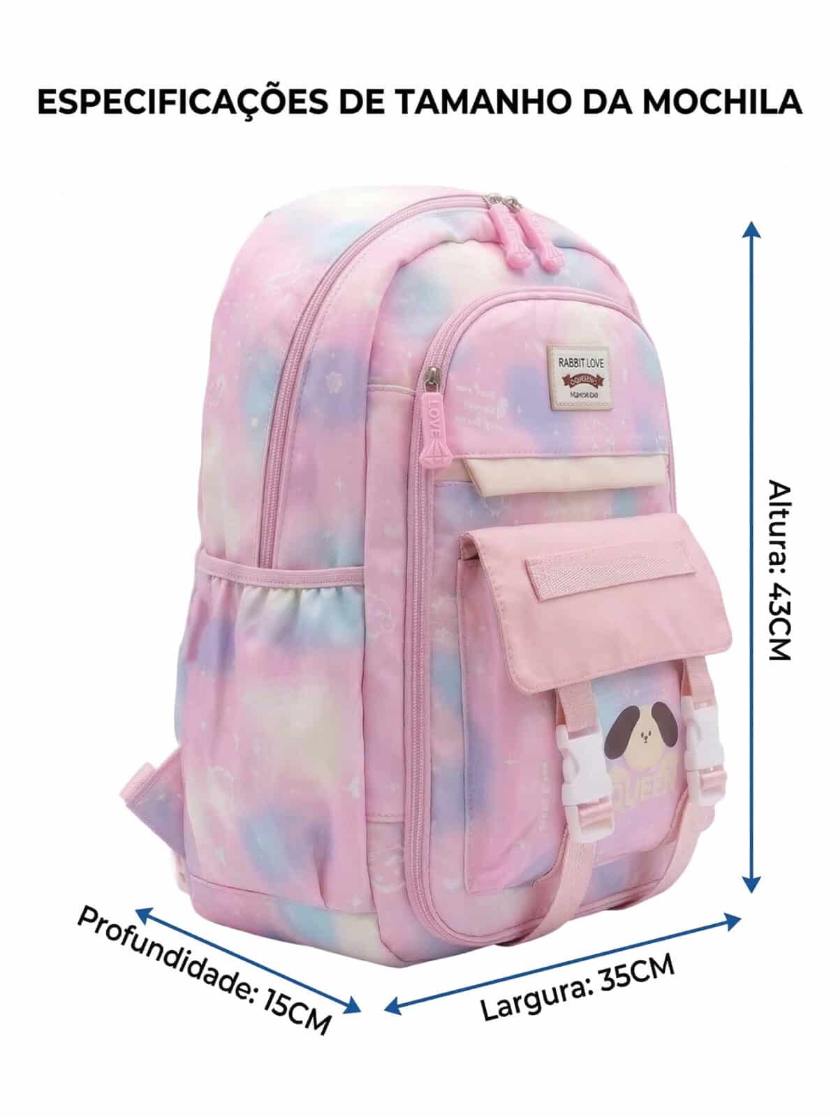 Mochila De Costas Aesthetic Tie Dye Soft Girl Grande Abertura 180º Com Múltiplas Divisórias - Imagem 6