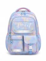Mochila De Costas Kawaii Soft Girl Estampa Tie Dye Pastel Multi Bolsos Grande Capacidade