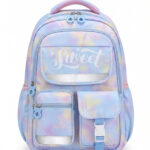 Mochila De Costas Kawaii Soft Girl Estampa Tie Dye Pastel Multi Bolsos Grande Capacidade