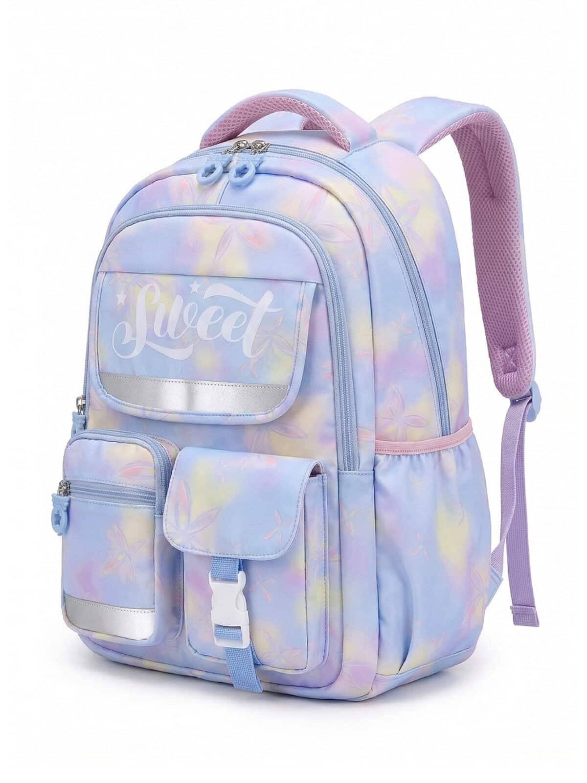 Mochila De Costas Kawaii Soft Girl Estampa Tie Dye Pastel Multi Bolsos Grande Capacidade - Imagem 2