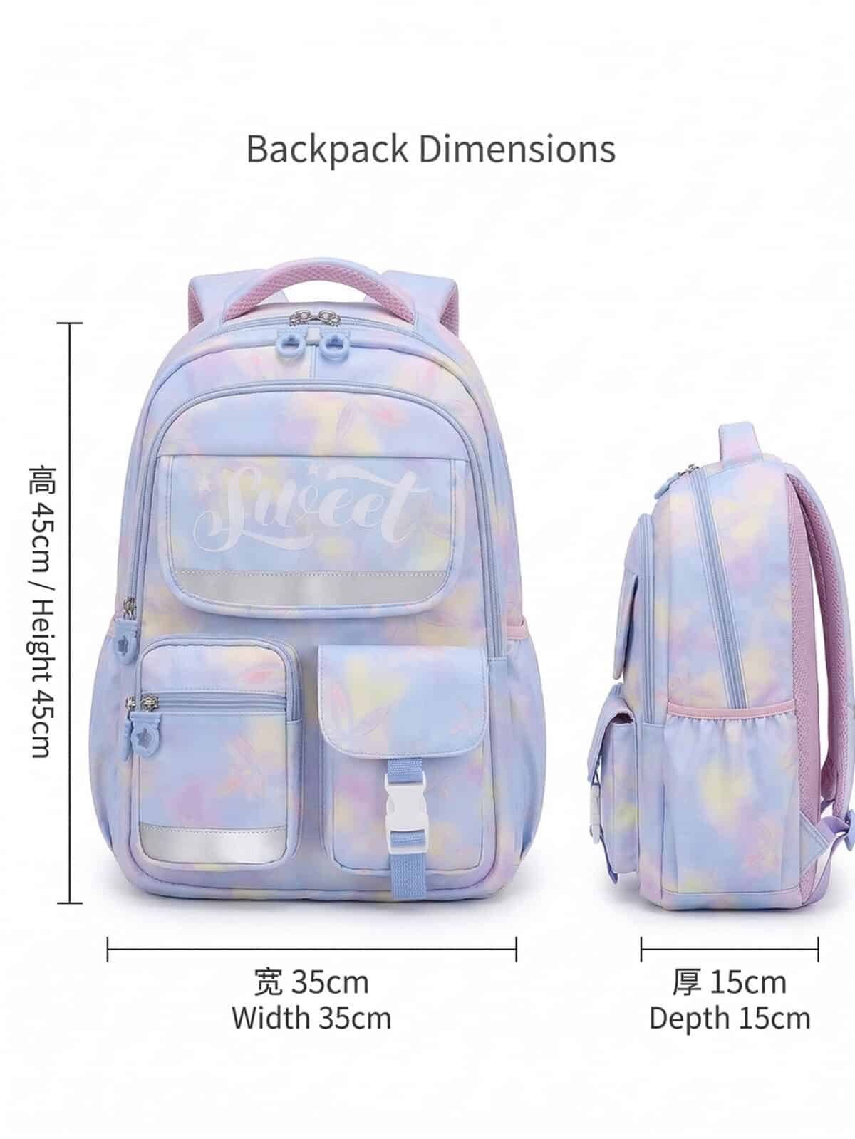 Mochila De Costas Kawaii Soft Girl Estampa Tie Dye Pastel Multi Bolsos Grande Capacidade - Imagem 6