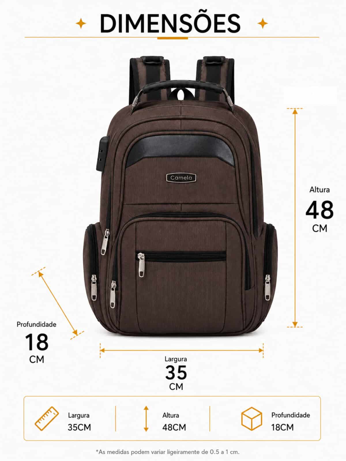 Mochila Masculina Notebook Reforçada Anti-furto Com Cadeado E Entrada USB Grande Trabalho Viagem C-11 - Imagem 9