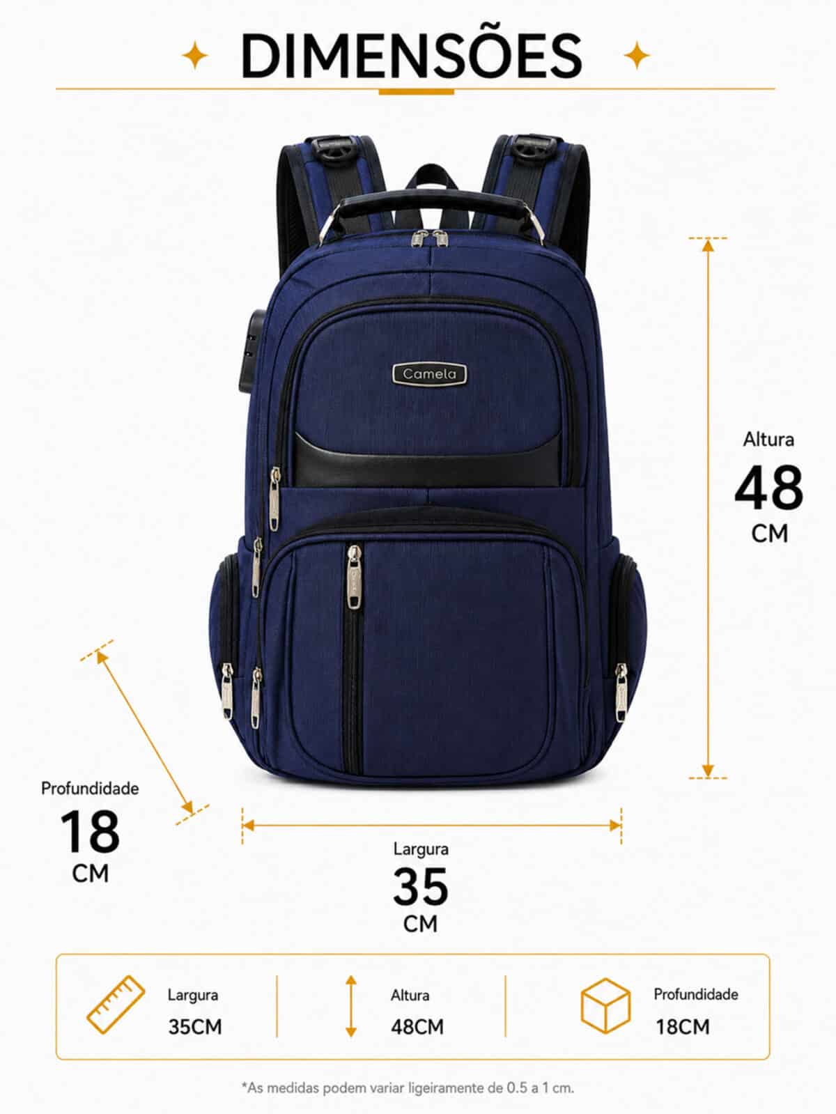 Mochila Masculina Notebook Reforçada Anti-furto Com Cadeado E Entrada USB Grande Trabalho Viagem C-12 - Imagem 10