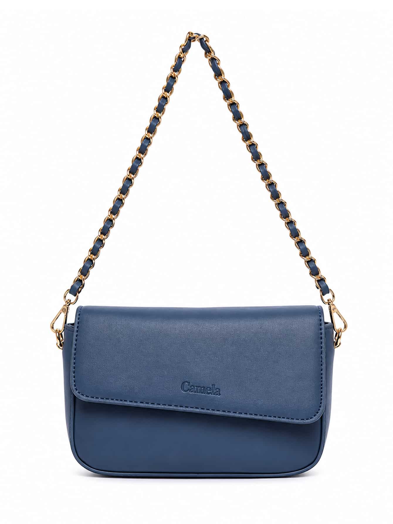 C41-Azul-01 Bolsa Feminina Transversal Tiracolo Luxo Elegante Alça Corrente Moda Blogueira - Imagem 1