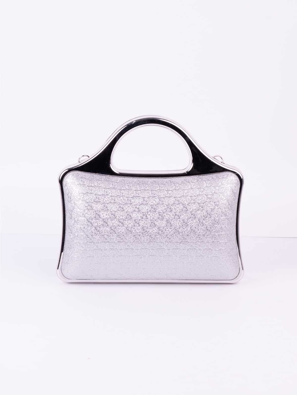 Bolsa de Mão Clutch Prata Rígida com Alça Fixa Metálica Festa Madrinha Casamento Formatura Luxo - Imagem 2