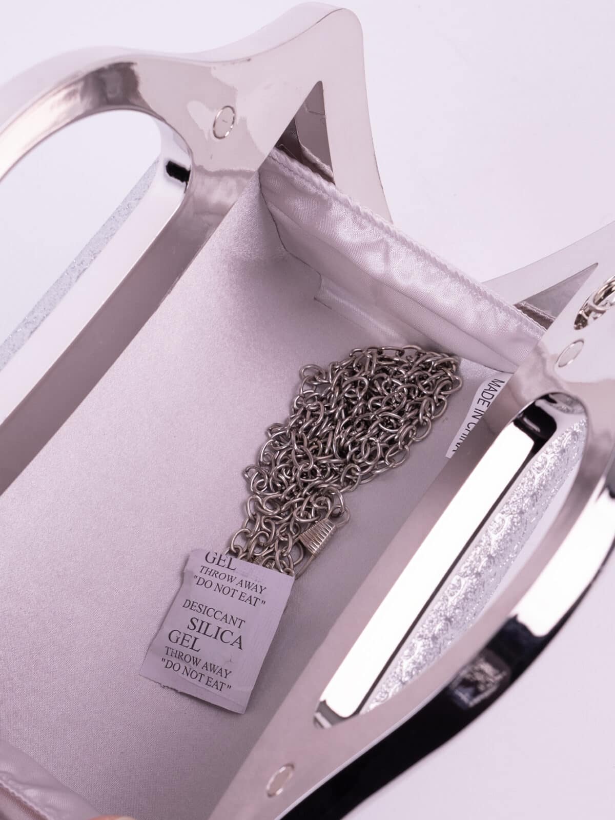 Bolsa de Mão Clutch Prata Rígida com Alça Fixa Metálica Festa Madrinha Casamento Formatura Luxo - Imagem 7