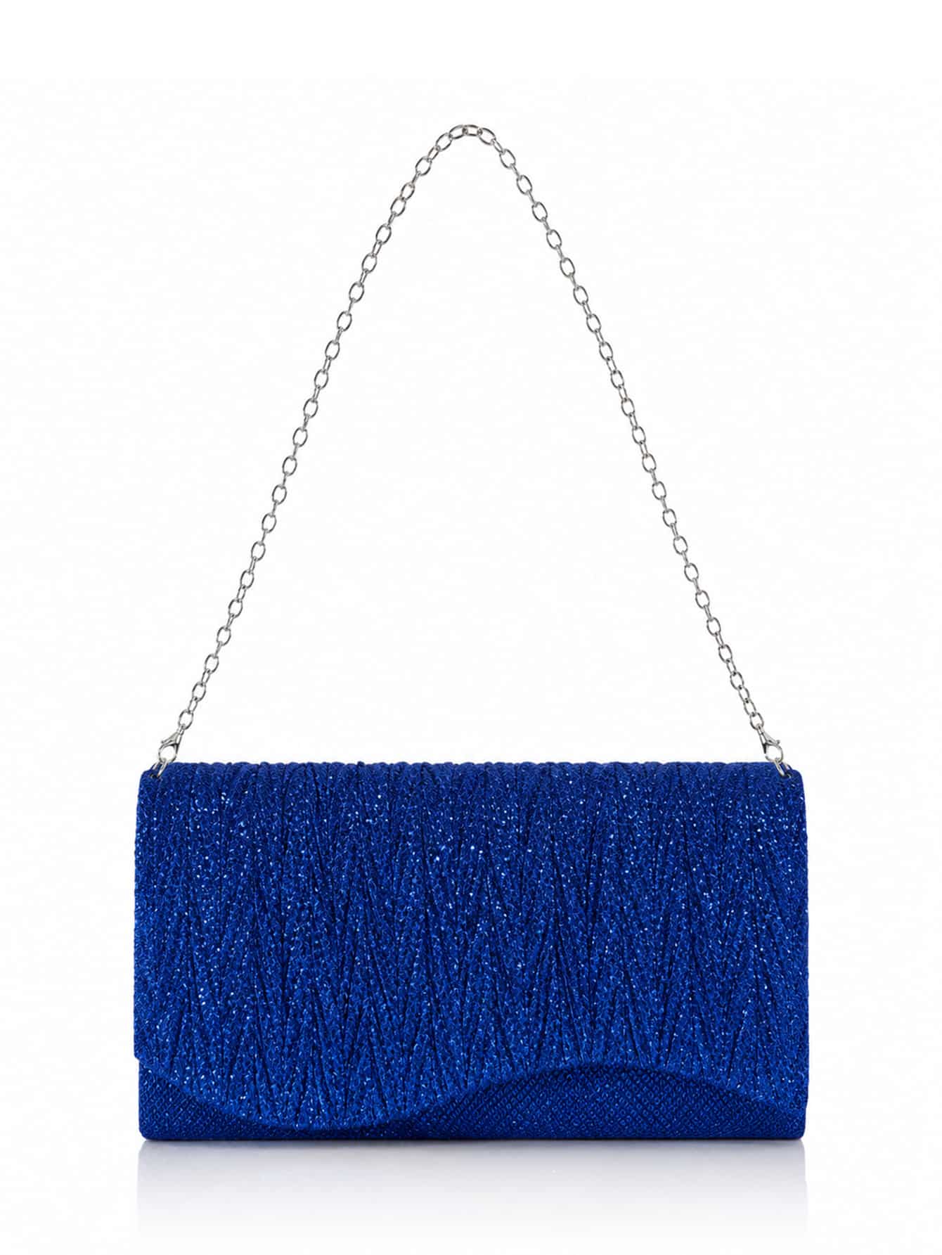 C600-16-Azul-Royal-01 Bolsa Feminina Clutch De Festa Com Brilho Elegante Luxo Alça Corrente Removível C600-16 - Imagem 1