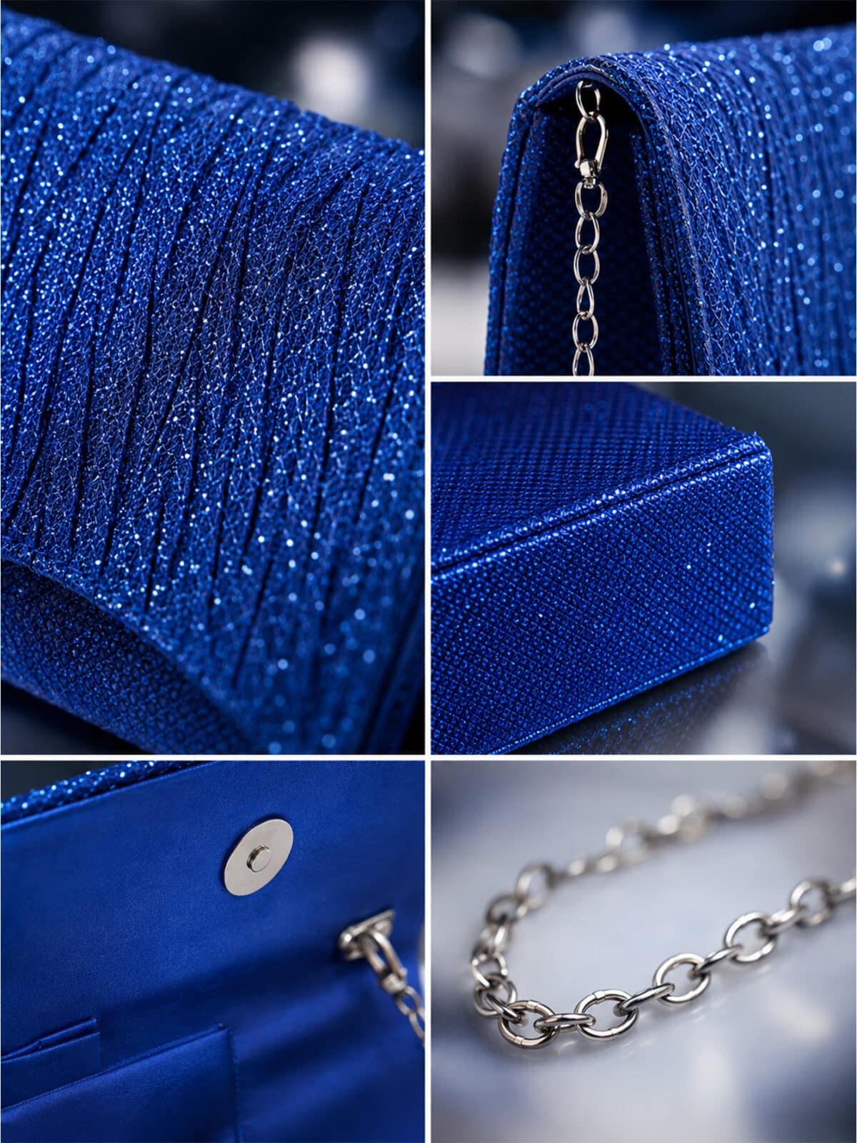 Bolsa Feminina Clutch De Festa Com Brilho Elegante Luxo Alça Corrente Removível C600-16 - Imagem 7