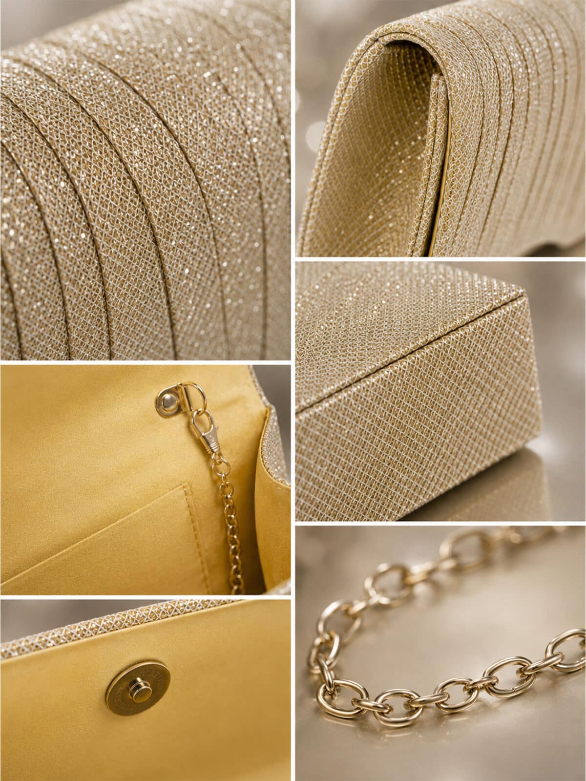 Bolsa Feminina Clutch De Festa Com Brilho Elegante Luxo Alça Corrente Removível C600-17 - Imagem 8