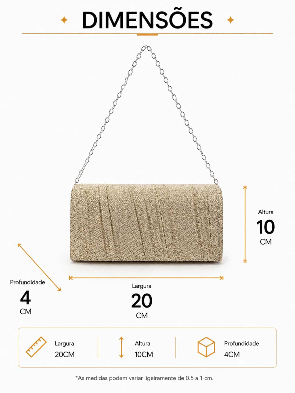 Bolsa Feminina Clutch De Festa Com Brilho Elegante Luxo Alça Corrente Removível C600-17 - Imagem 9