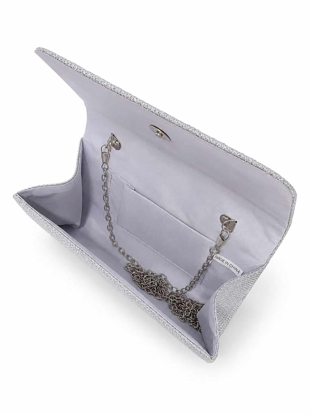 Bolsa Feminina Clutch De Festa Com Brilho Elegante Luxo Alça Corrente Removível C600-18 - Imagem 6