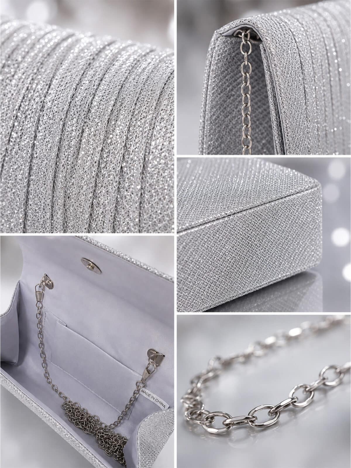 Bolsa Feminina Clutch De Festa Com Brilho Elegante Luxo Alça Corrente Removível C600-18 - Imagem 7