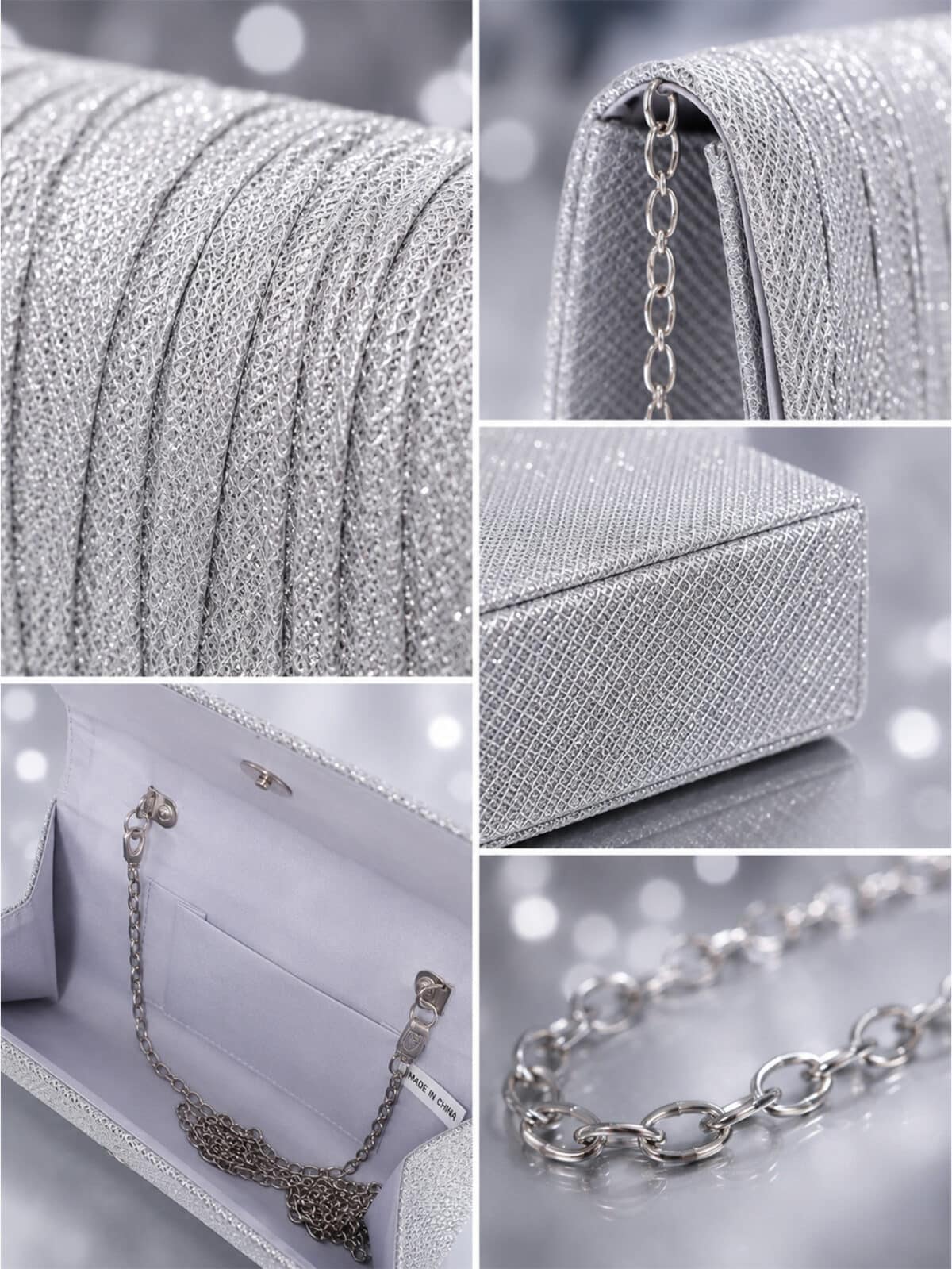 Bolsa Feminina Clutch De Festa Com Brilho Elegante Luxo Alça Corrente Removível C600-19 - Imagem 8