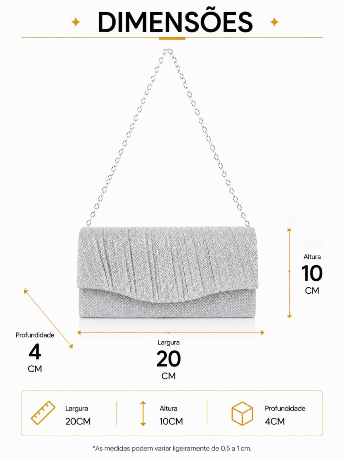 Bolsa Feminina Clutch De Festa Com Brilho Elegante Luxo Alça Corrente Removível C600-19 - Imagem 9