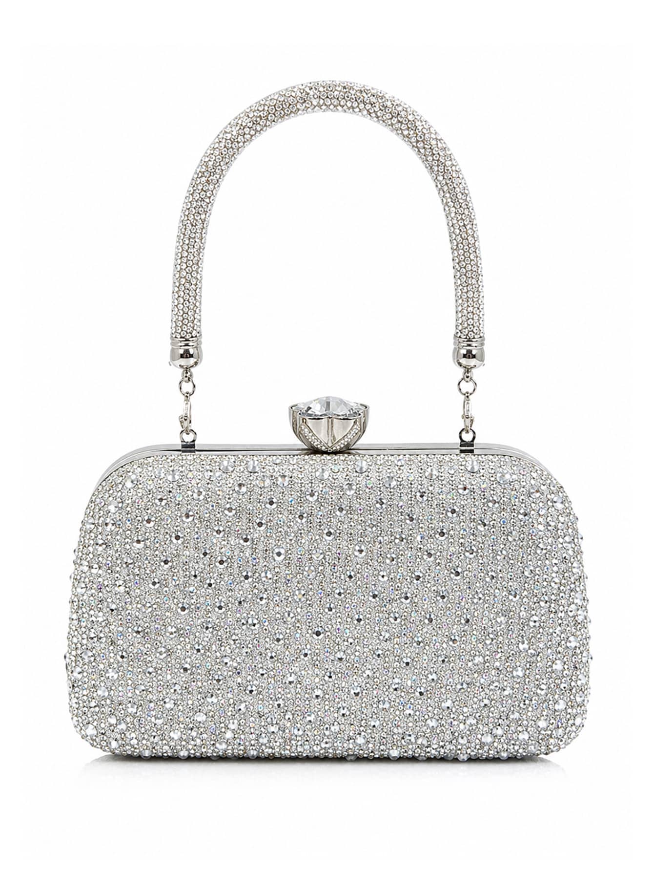 C600-20-Prata-01 Bolsa Feminina Clutch Luxo Festa Casamento Cristais Strass Brilho Elegante - Imagem 1