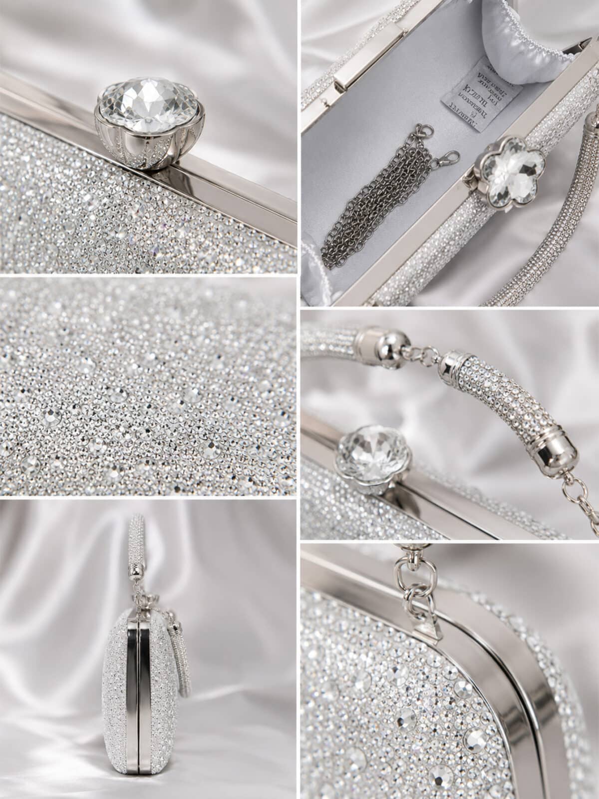 Bolsa Feminina Clutch Luxo Festa Casamento Cristais Strass Brilho Elegante - Imagem 7