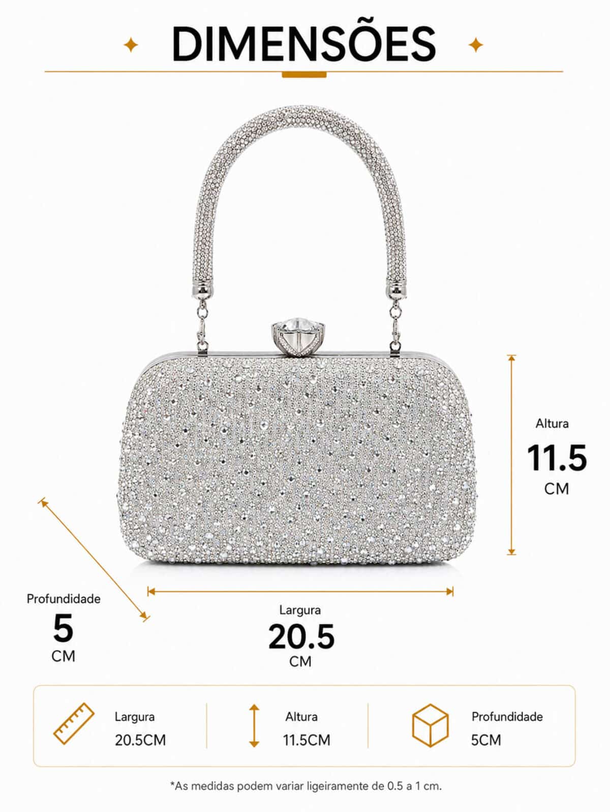 Bolsa Feminina Clutch Luxo Festa Casamento Cristais Strass Brilho Elegante - Imagem 8