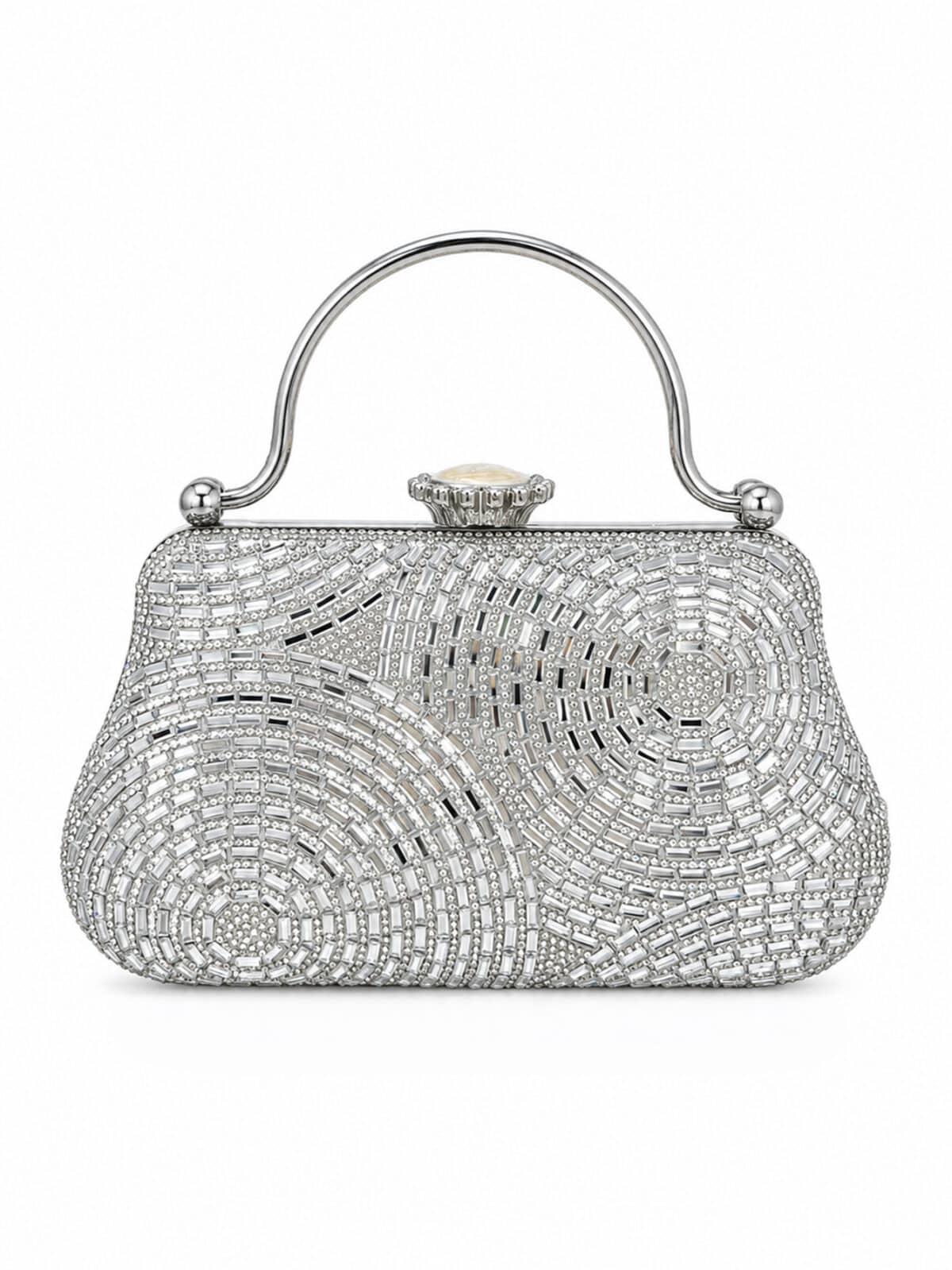 Bolsa Feminina Clutch De Festa Prata Luxo Cristais Strass Casamento Formatura - Imagem 2