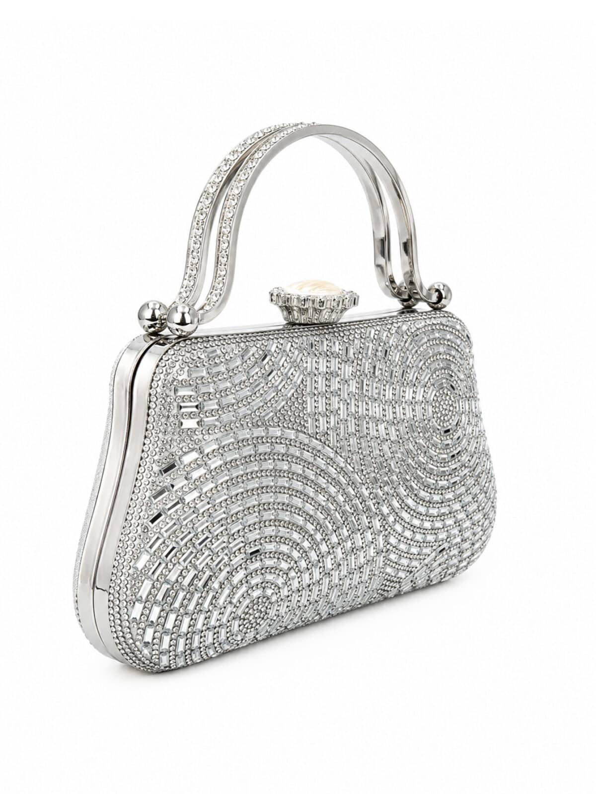 Bolsa Feminina Clutch De Festa Prata Luxo Cristais Strass Casamento Formatura - Imagem 3