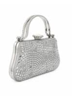 Bolsa Feminina Clutch De Festa Prata Luxo Cristais Strass Casamento Formatura - Imagem 3