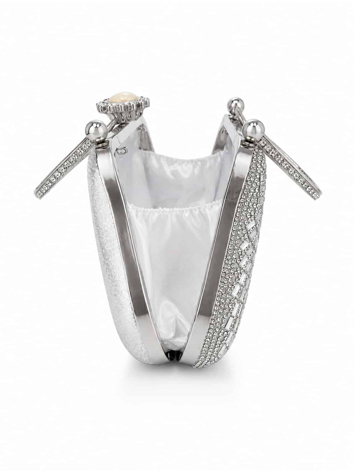 Bolsa Feminina Clutch De Festa Prata Luxo Cristais Strass Casamento Formatura - Imagem 5