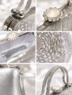 Bolsa Feminina Clutch De Festa Prata Luxo Cristais Strass Casamento Formatura - Imagem 7