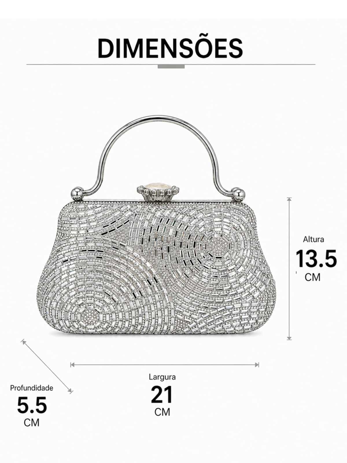 Bolsa Feminina Clutch De Festa Prata Luxo Cristais Strass Casamento Formatura - Imagem 8