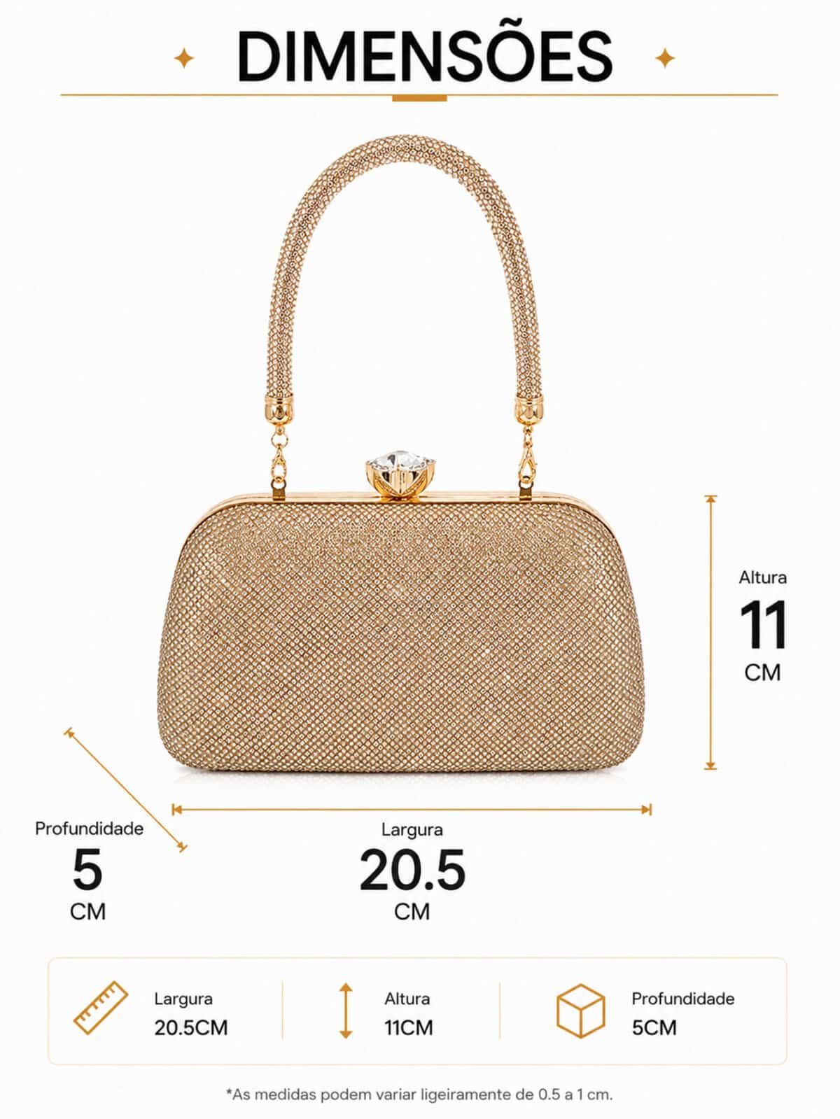 Bolsa Feminina Clutch Luxo Festa Casamento Madrinha Strass Brilho Frente e Verso - Imagem 8