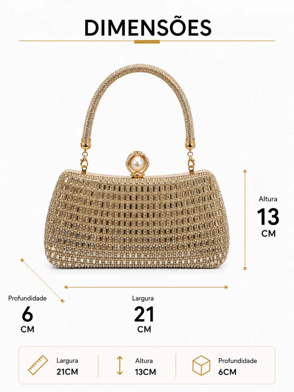 Bolsa Feminina Clutch Luxo Festa Casamento Madrinha Cristais Brilho Frente E Verso C600-26 - Imagem 8