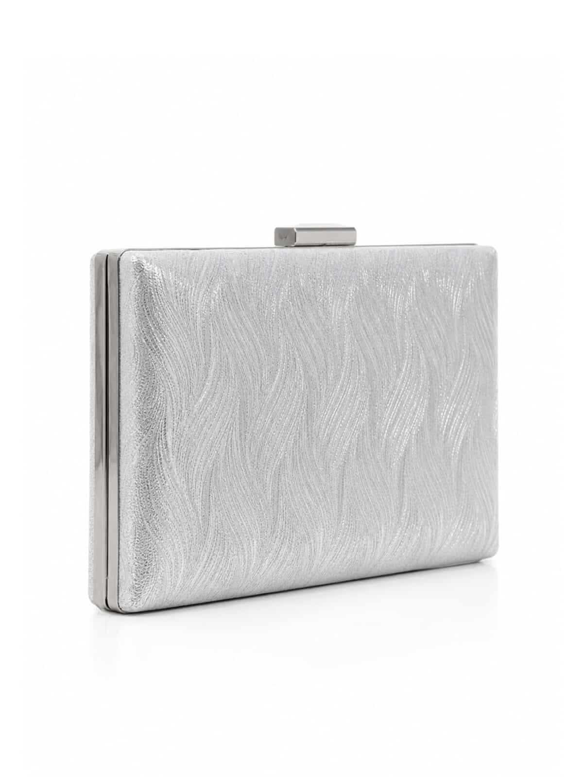Bolsa Feminina Clutch Festa Prateada Brilho Casamento Formatura Luxo Alça Corrente - Imagem 3
