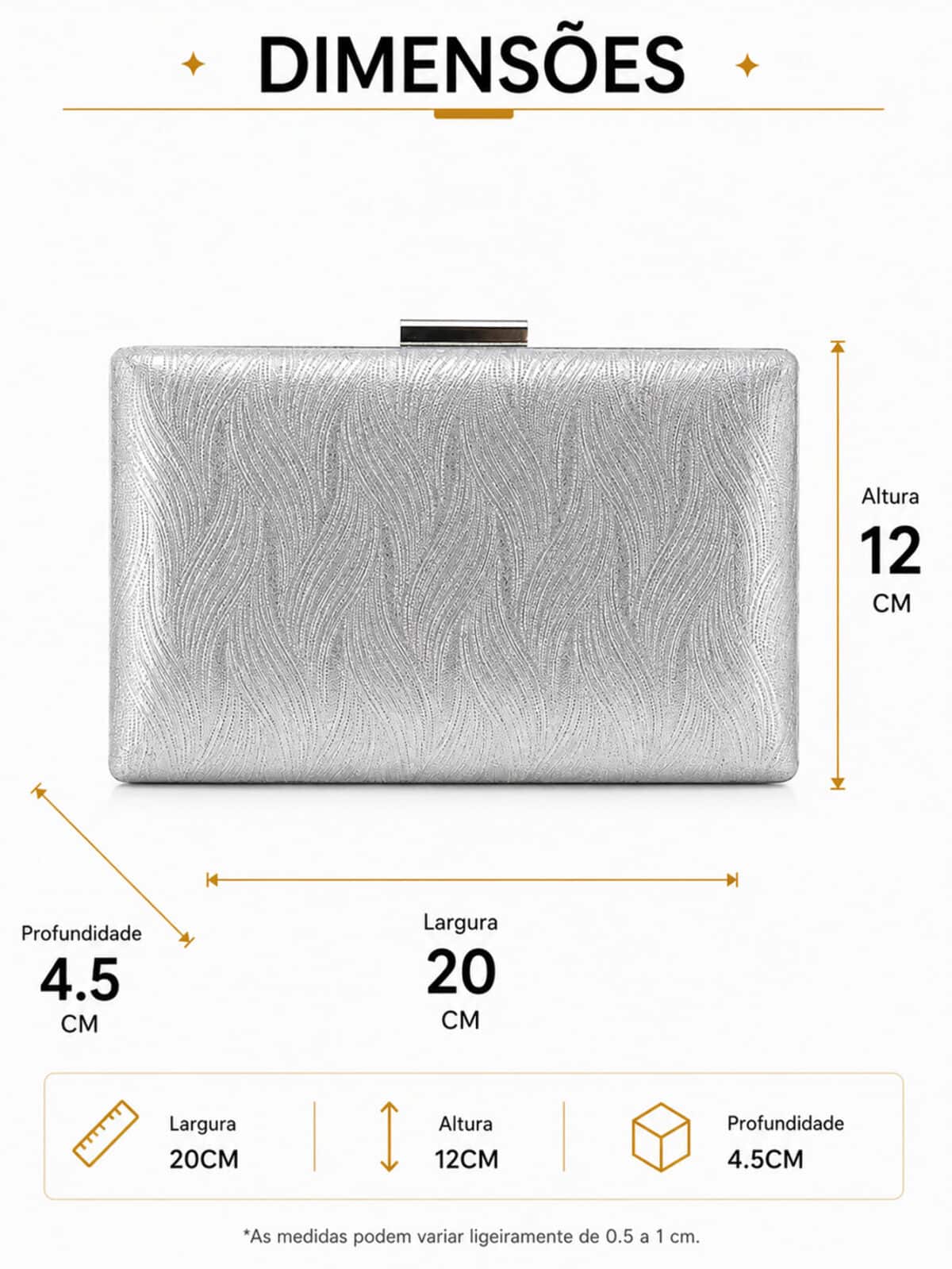 Bolsa Feminina Clutch Festa Prateada Brilho Casamento Formatura Luxo Alça Corrente - Imagem 7