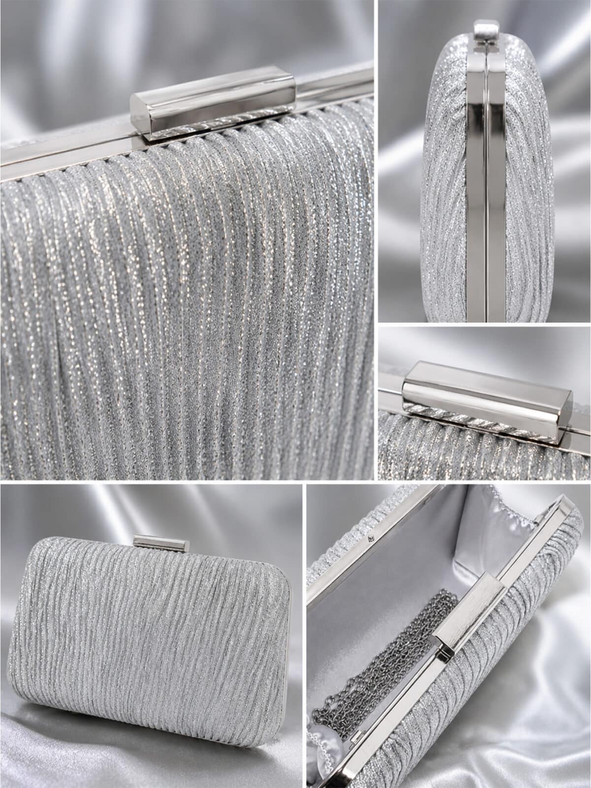 Bolsa Feminina Clutch Festa Brilho Casamento Formatura Luxo Elegante Alça Corrente Removível - Imagem 6