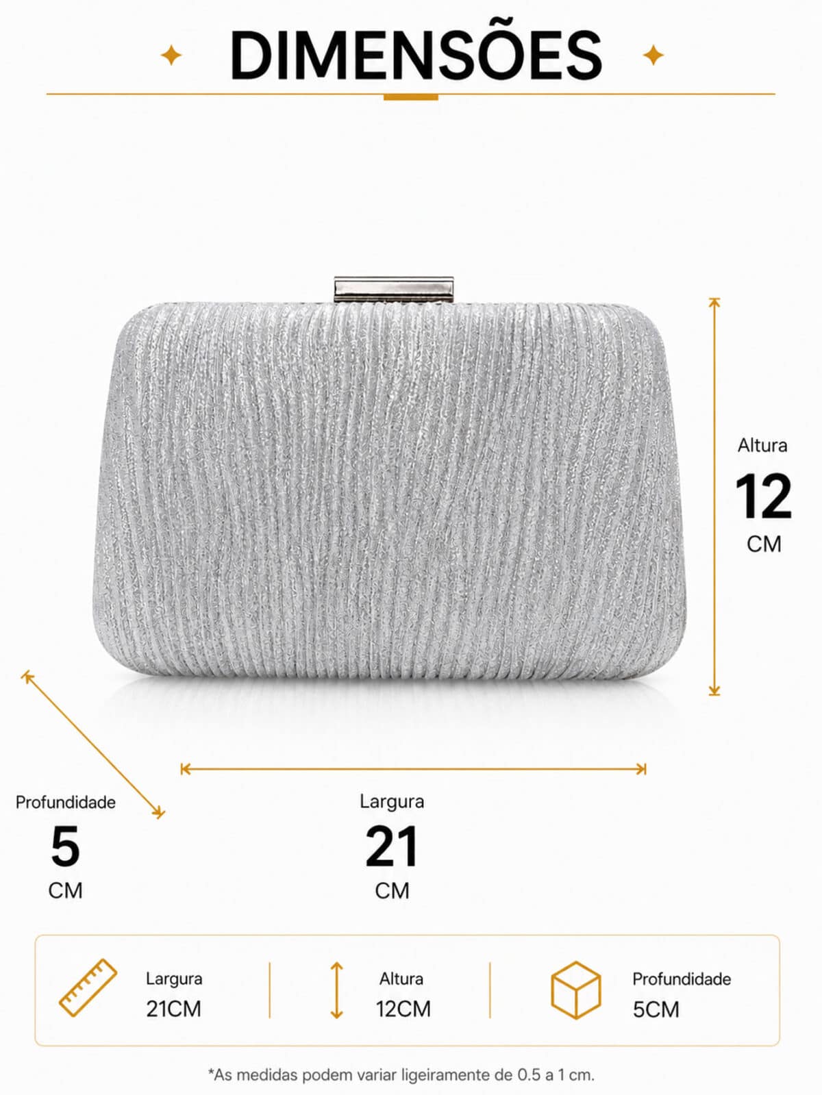 Bolsa Feminina Clutch Festa Brilho Casamento Formatura Luxo Elegante Alça Corrente Removível - Imagem 7