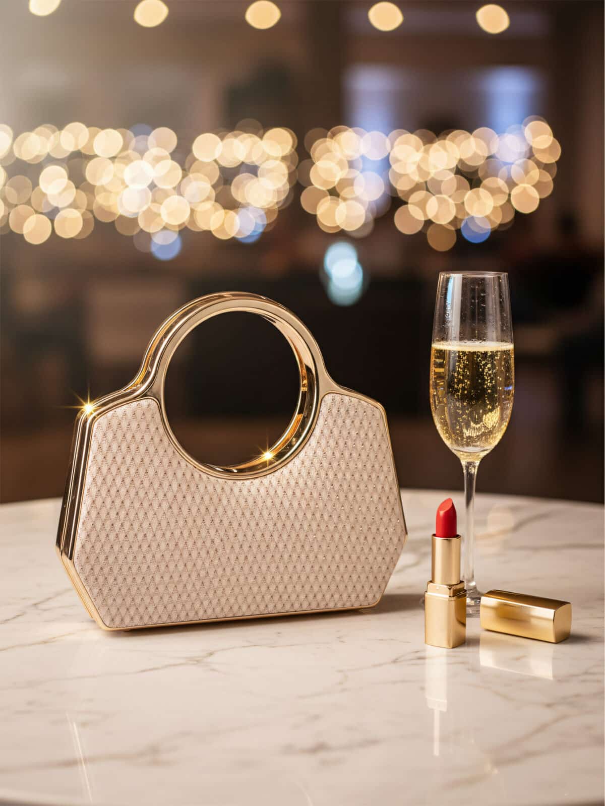 Clutch Bolsa de Festa com Alça Redonda Rígida Madrinha Casamento Luxo Metálica - Imagem 5
