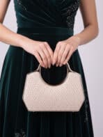 Clutch Bolsa de Festa com Alça Redonda Rígida Madrinha Casamento Luxo Metálica - Imagem 3